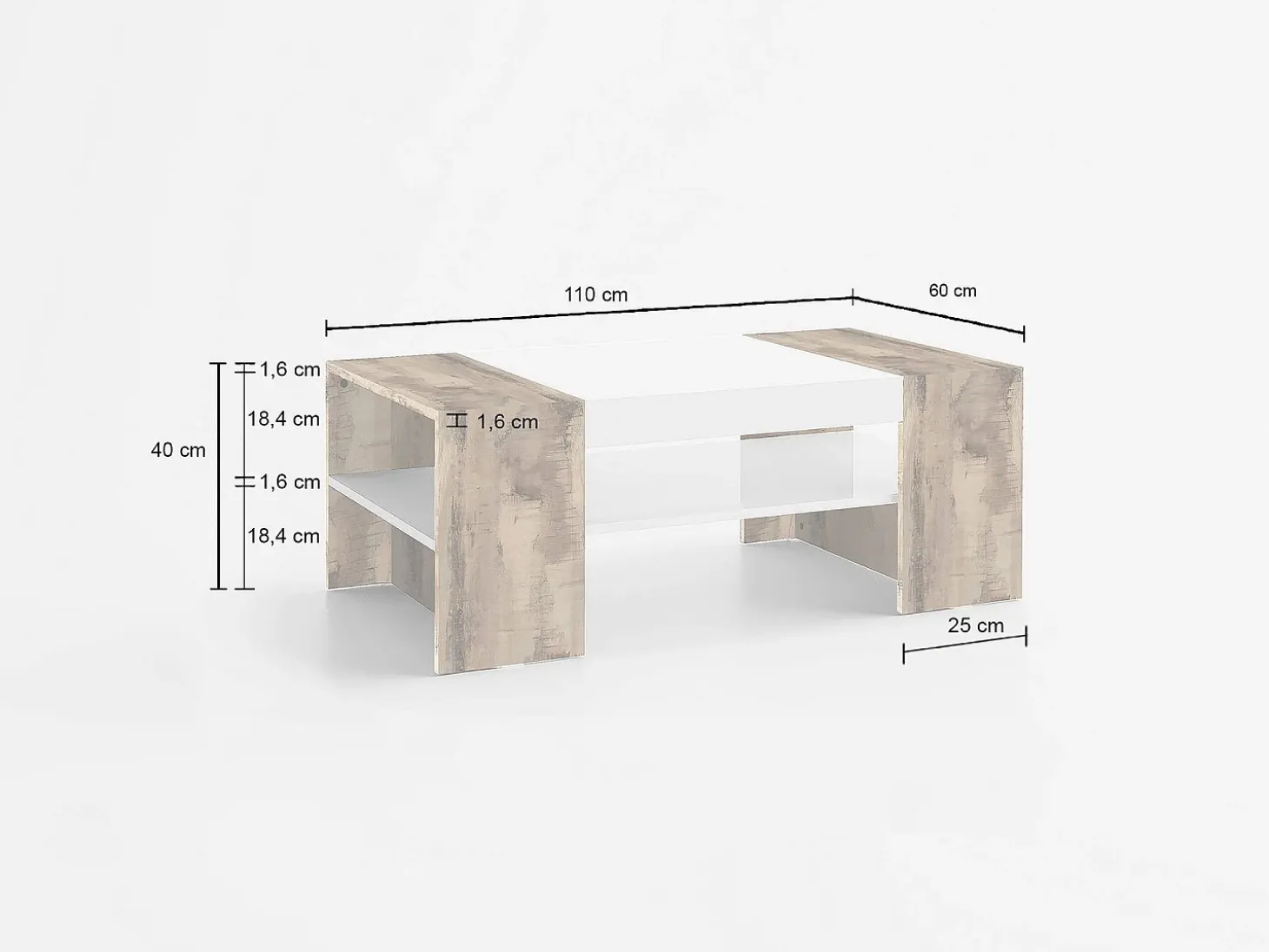 Mesa de centro Dfort, Mesa de centro baixa, Porta-revistas, 100% Fabricado na Itália, 110x60h40 cm, Branco brilhante e Bordo