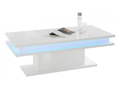 Mesa de centro Dgandin, Mesa de centro baixa, Porta-revistas, 100% Fabricado na Itália, 100x55h42 cm, Branco brilhante com luz LED