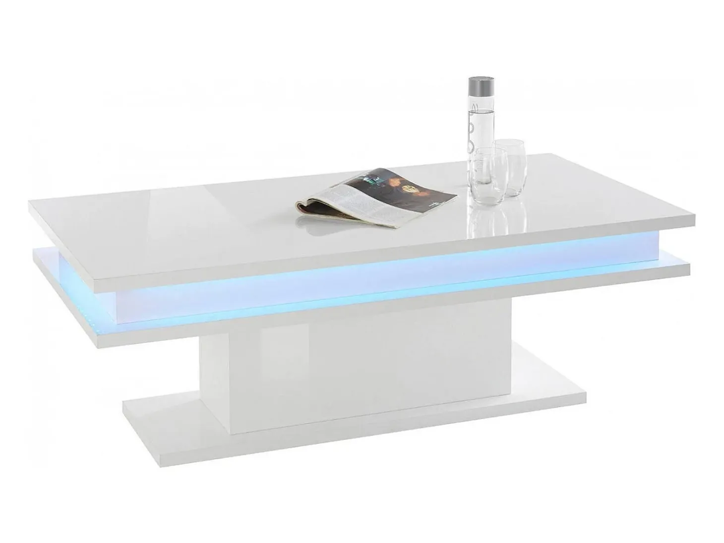Mesa de centro Dgandin, Mesa de centro baixa, Porta-revistas, 100% Fabricado na Itália, 100x55h42 cm, Branco brilhante com luz LED