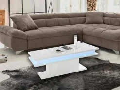 Mesa de centro Dgandin, Mesa de centro baixa, Porta-revistas, 100% Fabricado na Itália, 100x55h42 cm, Branco brilhante com luz LED