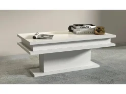 Mesa de centro Dgandin, Mesa de centro baixa, Porta-revistas, 100% Fabricado na Itália, 100x55h42 cm, Branco brilhante