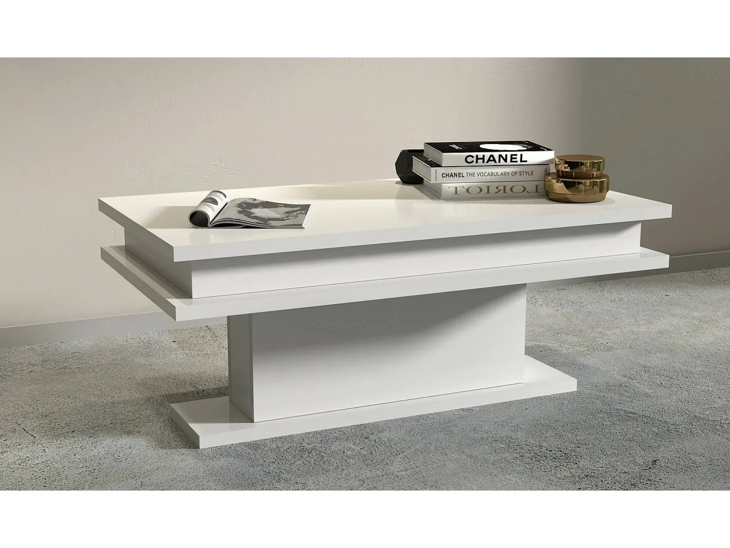 Mesa de centro Dgandin, Mesa de centro baixa, Porta-revistas, 100% Fabricado na Itália, 100x55h42 cm, Branco brilhante