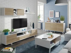 Mesa de centro Dgattus, Mesa de centro com tampo elevável, Mesa baixa de sala, 100x68h38 cm, Branco brilhante e carvalho