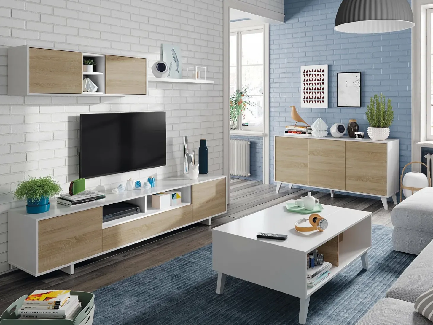 Mesa de centro Dgattus, Mesa de centro com tampo elevável, Mesa baixa de sala, 100x68h38 cm, Branco brilhante e carvalho