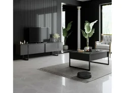 Mesa de centro Dgiagnon, Mesa de café daCafé, Porta-revistas para sofá, Prateleira para sala de estar, 90x60h40 cm, Antracite e Preto