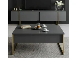 Mesa de centro Dgiagnon, Mesa de café, Porta-revistas para sofá, Prateleira de sala, 90x60h40 cm, Antracite e Ouro