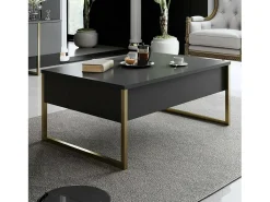 Mesa de centro Dgiagnon, Mesa de café, Porta-revistas para sofá, Prateleira de sala, 90x60h40 cm, Antracite e Ouro