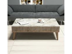 Mesa de centro Dgiovinc, Mesa de café, Porta-revistas para sofá, Prateleira para sala de estar, 105x60h35 cm, Nogueira e Branco