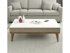 Mesa de centro Dgiovinc, Mesa de café, Porta-revistas para sofá, Prateleira para sala de estar, 105x60h35 cm, Nogueira e Branco