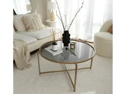 Mesa de centro Dhateboe, Mesa de café, Porta-revistaE para sofá, prateleira de sala, 83x83h40 cm, ouro e tortora