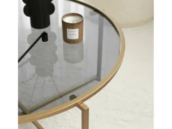 Mesa de centro Dhateboe, Mesa de café, Porta-revistaE para sofá, prateleira de sala, 83x83h40 cm, ouro e tortora