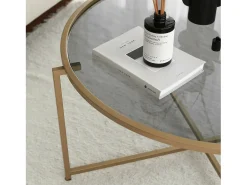 Mesa de centro Dhateboe, Mesa de café, Porta-revistaE para sofá, prateleira de sala, 83x83h40 cm, ouro e tortora