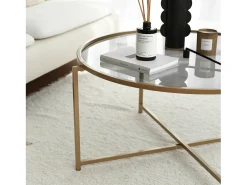 Mesa de centro Dhateboe, Mesa de café, Porta-revistaE para sofá, prateleira de sala, 83x83h40 cm, ouro e tortora