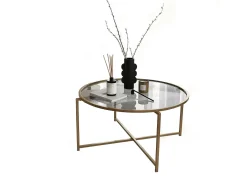 Mesa de centro Dhateboe, Mesa de café, Porta-revistaE para sofá, prateleira de sala, 83x83h40 cm, ouro e tortora