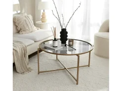 Mesa de centro Dhateboe, Mesa de café, Porta-revistaE para sofá, prateleira de sala, 83x83h40 cm, ouro e tortora