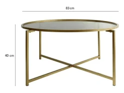 Mesa de centro Dhateboe, Mesa de café, Porta-revistaE para sofá, prateleira de sala, 83x83h40 cm, ouro e tortora