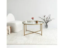 Mesa de centro Dhateboe, Mesa de café, PortadoresVistas para sofá, Prateleira de sala de estar, 83x83h40 cm, Ouro