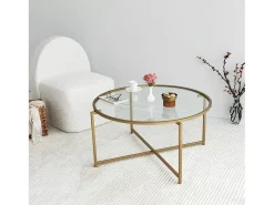 Mesa de centro Dhateboe, Mesa de café, PortadoresVistas para sofá, Prateleira de sala de estar, 83x83h40 cm, Ouro