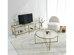 Mesa de centro Dhateboe, Mesa de café, PortadoresVistas para sofá, Prateleira de sala de estar, 83x83h40 cm, Ouro