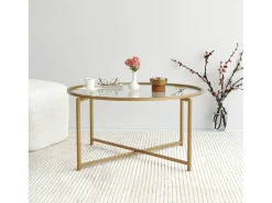 Mesa de centro Dhateboe, Mesa de café, PortadoresVistas para sofá, Prateleira de sala de estar, 83x83h40 cm, Ouro