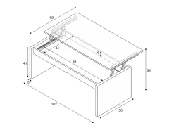 Mesa de centro Dlenzin, Mesa de centro com tampo elevatório, Mesa baixa da sala, 102x50h43/54 cm, Branco brilhante
