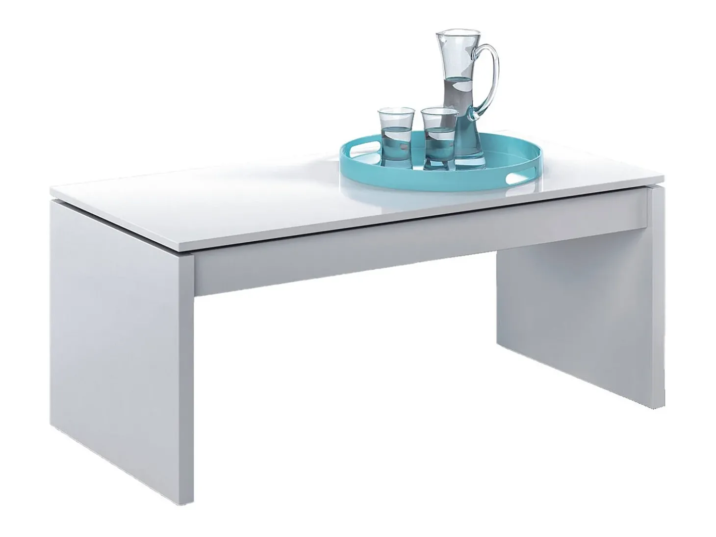 Mesa de centro Dlenzin, Mesa de centro com tampo elevatório, Mesa baixa da sala, 102x50h43/54 cm, Branco brilhante