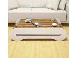 Mesa de centro Dmicheli, Mesa de café baixa, Suporte de revistas para sofá, Prateleira de sala de estar, 120x64h30 cm, Nogueira e Branco