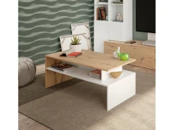 Mesa de centro Dmore, Mesa de centro da sala, Mesa de centro, Mesa baixa, 100x50h43 cm, Carvalho atado e Branco brilhante