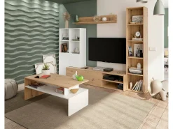 Mesa de centro Dmore, Mesa de centro da sala, Mesa de centro, Mesa baixa, 100x50h43 cm, Carvalho atado e Branco brilhante