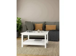 Mesa de centro Dvalzani, Mesa de centro baixa, Porta-revistas para sofá, Estante de sala, 81x81 h45 cm, Branco