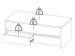 Mesa de centro Dvandell, Mesa de centro baixa, Porta-revistas para sofá, Estante de sala, 120x60 h46 cm, Carvalho e Branco