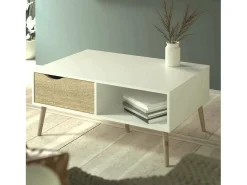 Mesa de centro Dvannin, Mesa de centro baixa, Porta-revistas para sofá, Estante de sala, 99x60 h43 cm, Branco e Carvalho