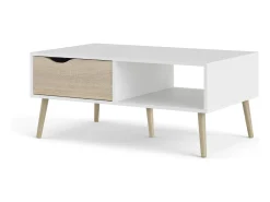 Mesa de centro Dvannin, Mesa de centro baixa, Porta-revistas para sofá, Estante de sala, 99x60 h43 cm, Branco e Carvalho