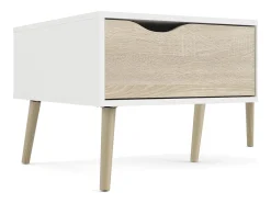Mesa de centro Dvannin, Mesa de centro baixa, Porta-revistas para sofá, Estante de sala, 99x60 h43 cm, Branco e Carvalho