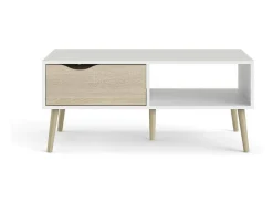 Mesa de centro Dvannin, Mesa de centro baixa, Porta-revistas para sofá, Estante de sala, 99x60 h43 cm, Branco e Carvalho