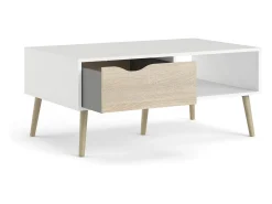 Mesa de centro Dvannin, Mesa de centro baixa, Porta-revistas para sofá, Estante de sala, 99x60 h43 cm, Branco e Carvalho