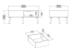 Mesa de centro Dvannin, Mesa de centro baixa, Porta-revistas para sofá, Estante de sala, 99x60 h43 cm, Branco e Carvalho