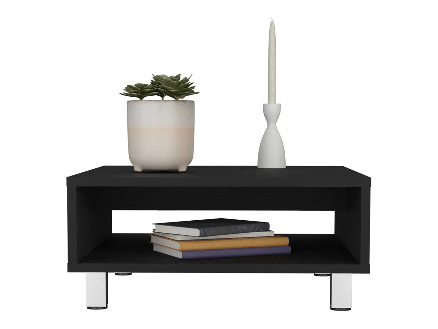 Mesa de centro Eclipse em melamina com prateleiras inferiores e 4 pés , preto , 26.9 cm X 60 cm X 60 cm