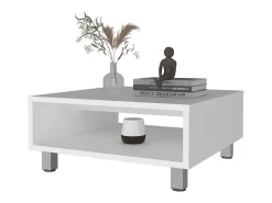 Mesa de centro Eclipse em melamina com prateleiras inferiores e 4 pés, branca, 26.9 cm X 60 cm X 60 cm
