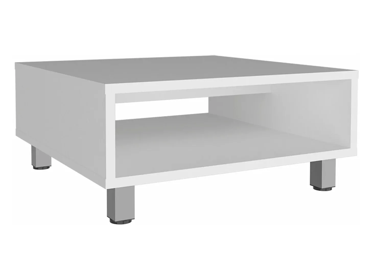 Mesa de centro Eclipse em melamina com prateleiras inferiores e 4 pés, branca, 26.9 cm X 60 cm X 60 cm
