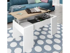 Mesa de Centro Elevatoria Elise, Branco e Cimento 90x50cm