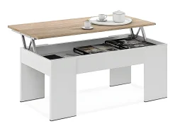 Mesa de Centro Elevatoria Elise, Branco e Carvalho 90x50cm