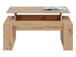 Mesa de centro elevatória Nova, carvalho Nodi, branco Artik, estilo nórdico