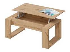 Mesa de centro elevatória Nova, carvalho Nodi, branco Artik, estilo nórdico