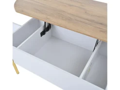 Mesa de centro elevatória 120x50x43 cm - com armazenamento - Pés de metal - MDF - Branco + Natural