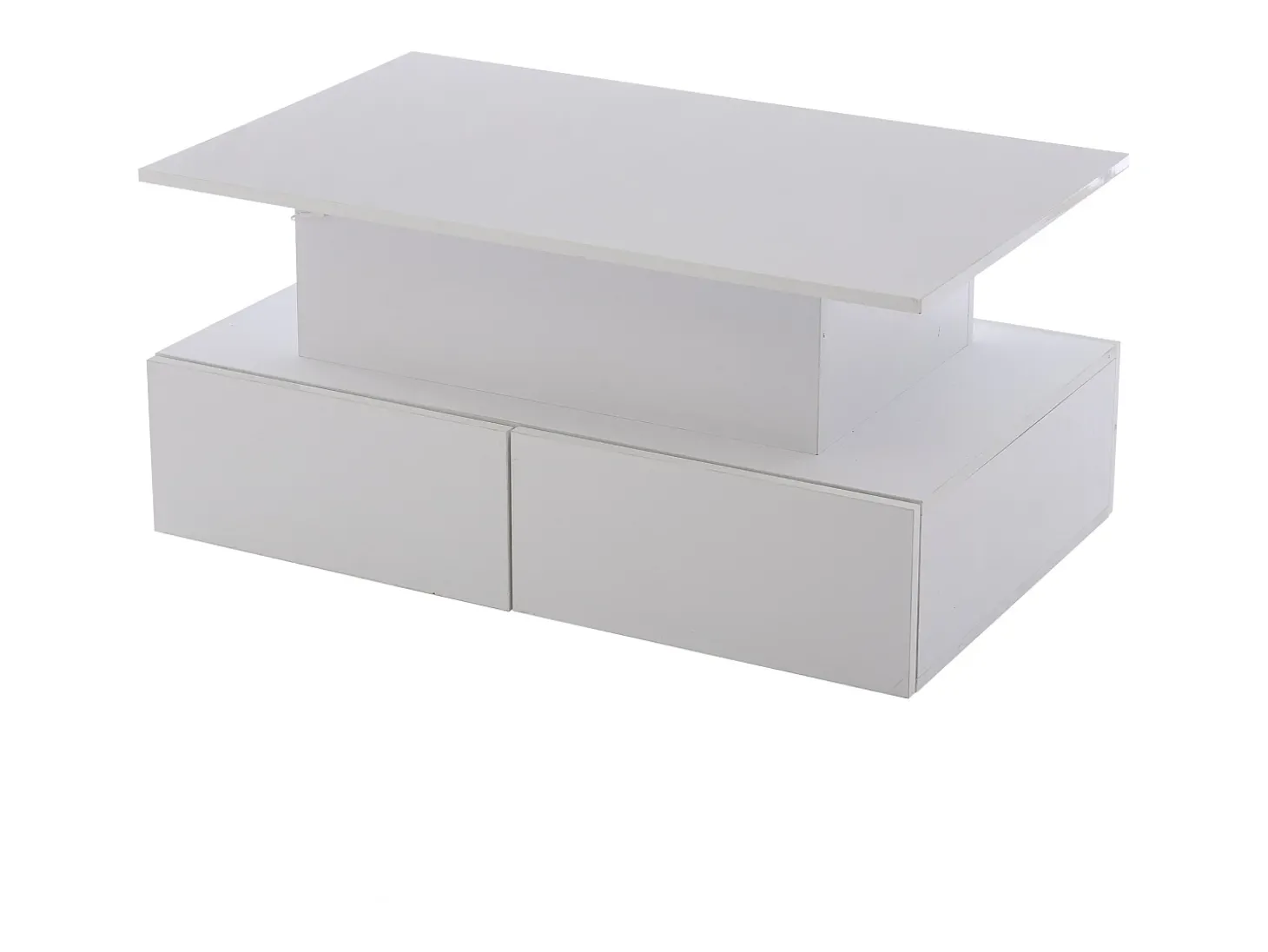 Mesa de centro elevatória 90x55x41-54cm com 4 gavetas, corpo lacado branco, LED incluído