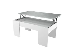 Mesa de centro elevatória Artik de cimento branco com pés de melamina, 100x50x45 cm