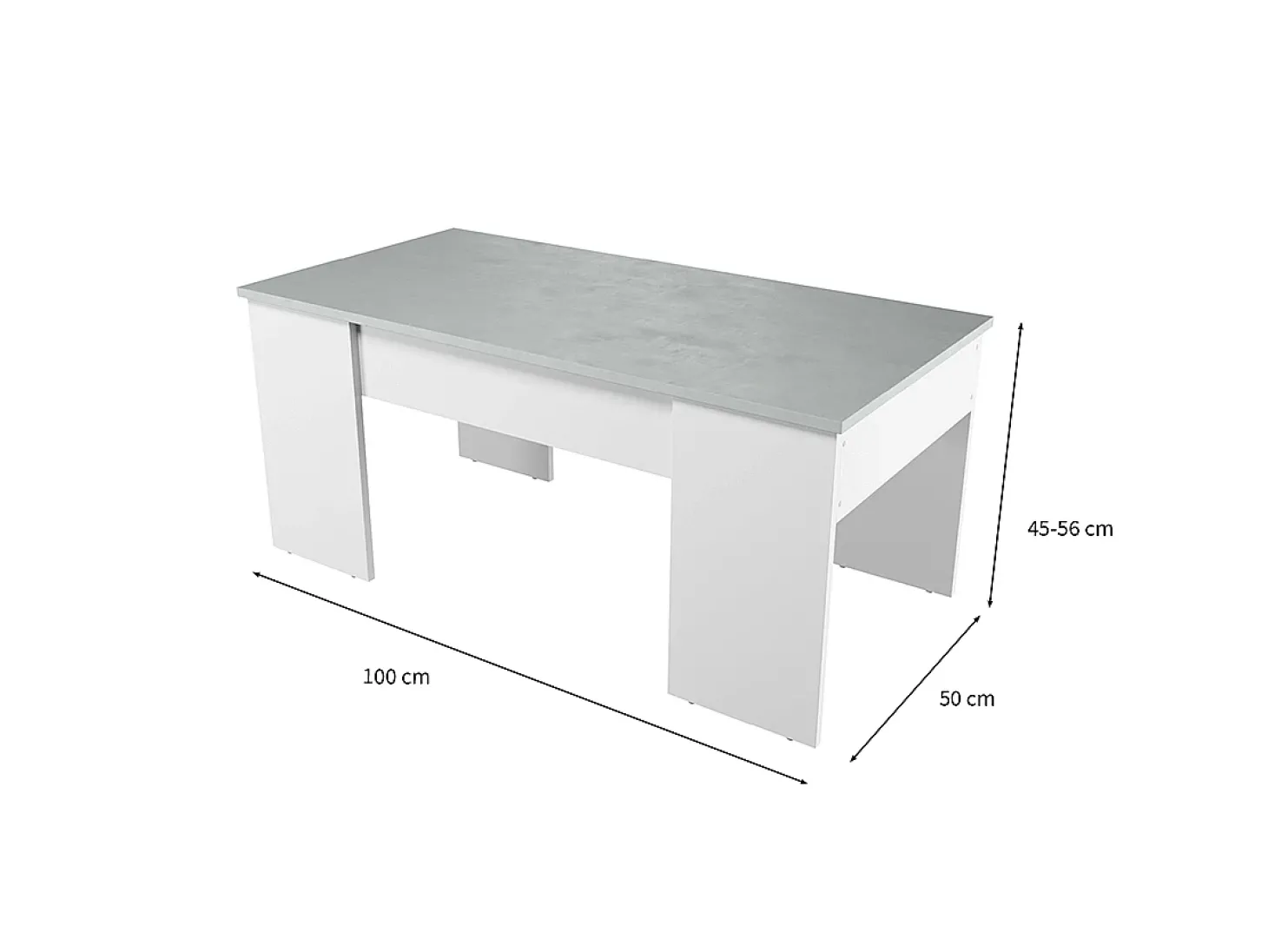 Mesa de centro elevatória Artik de cimento branco com pés de melamina, 100x50x45 cm
