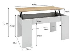 Mesa de centro elevatória Norak artik em carvalho canadiano e branco Norak