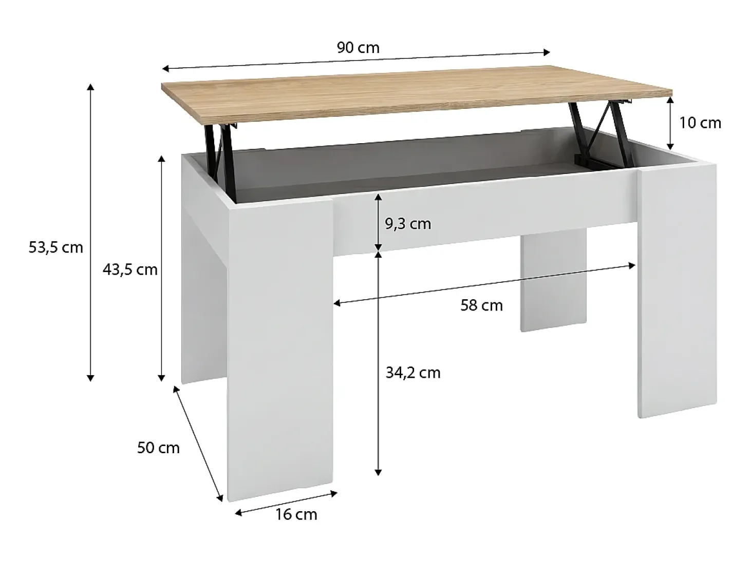 Mesa de centro elevatória Norak artik em carvalho canadiano e branco Norak